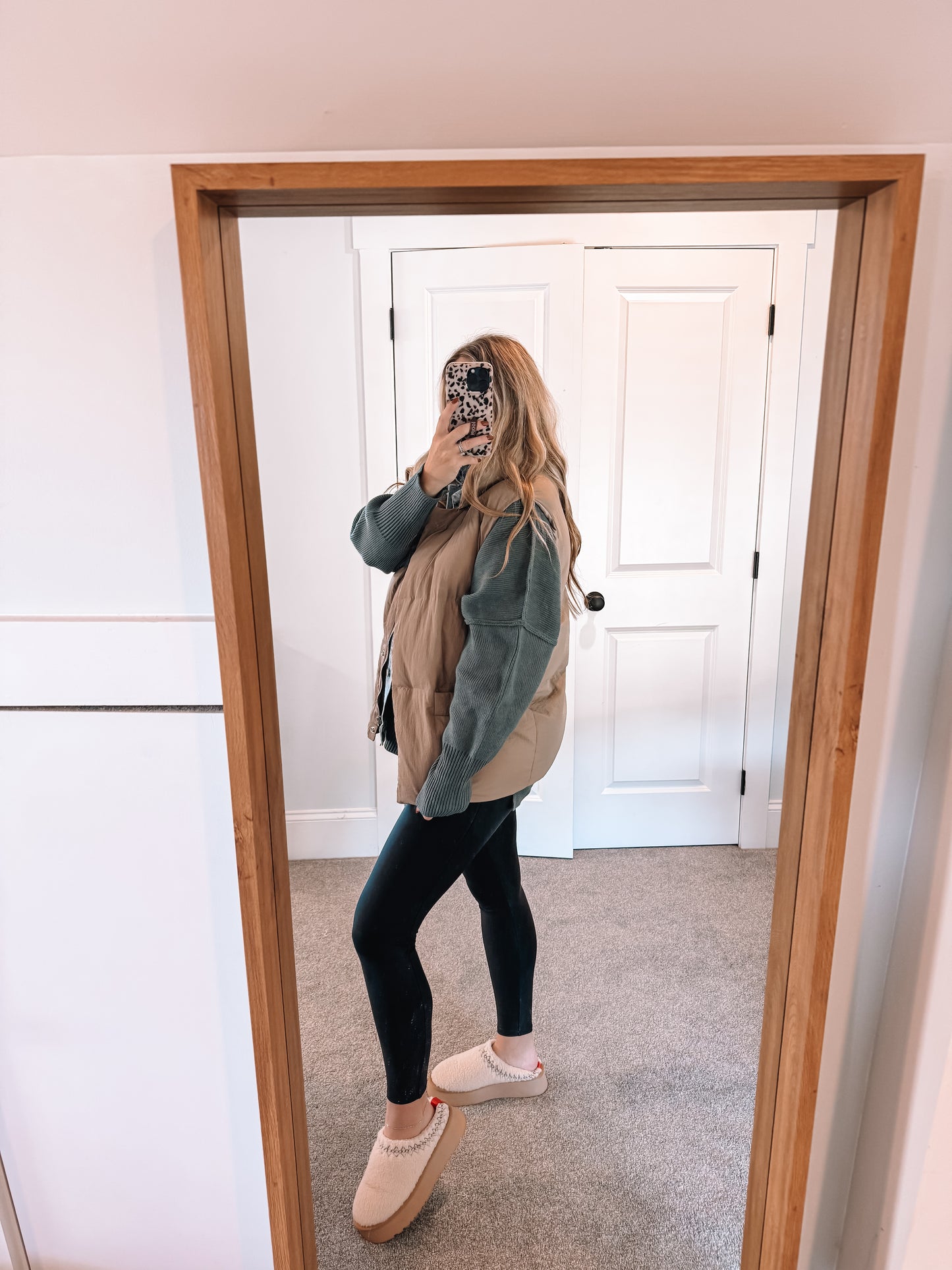 Denim Puffer Vest - Taupe