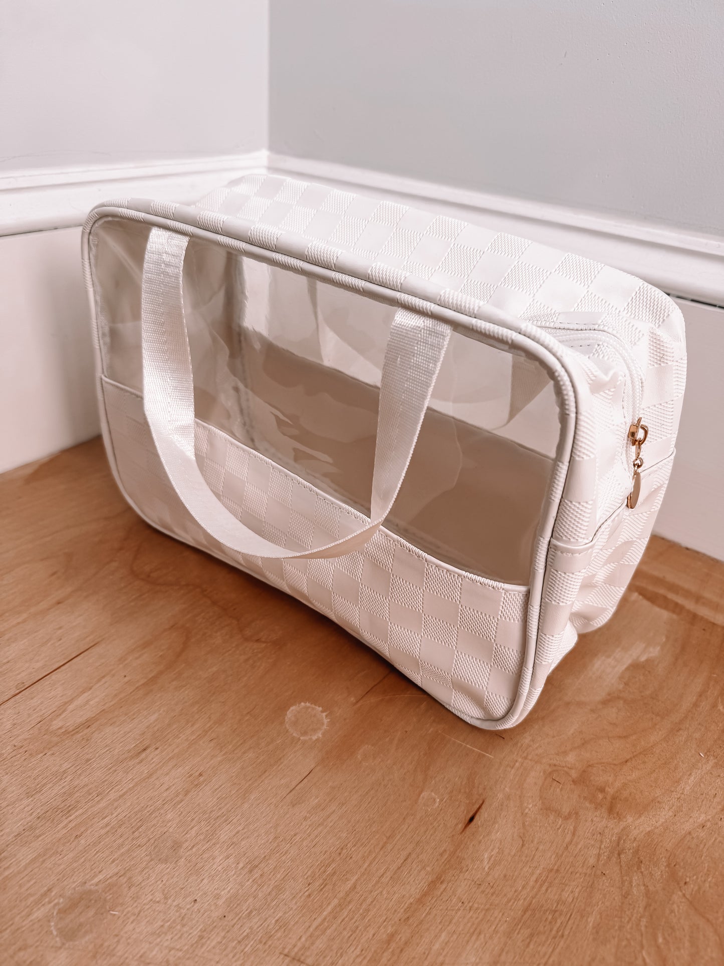 Checkered Travel Clear Bag - Ivory