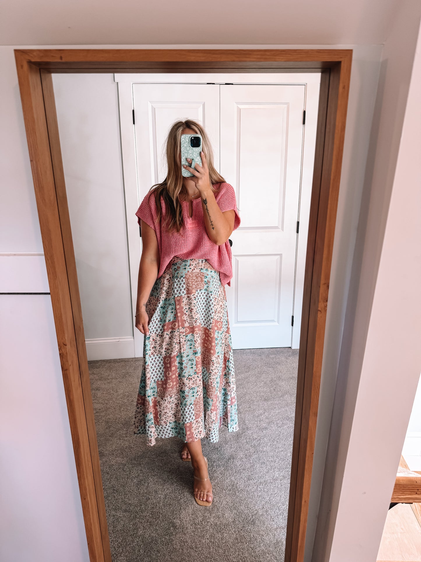 Patchwork Midi Skirt - Mint