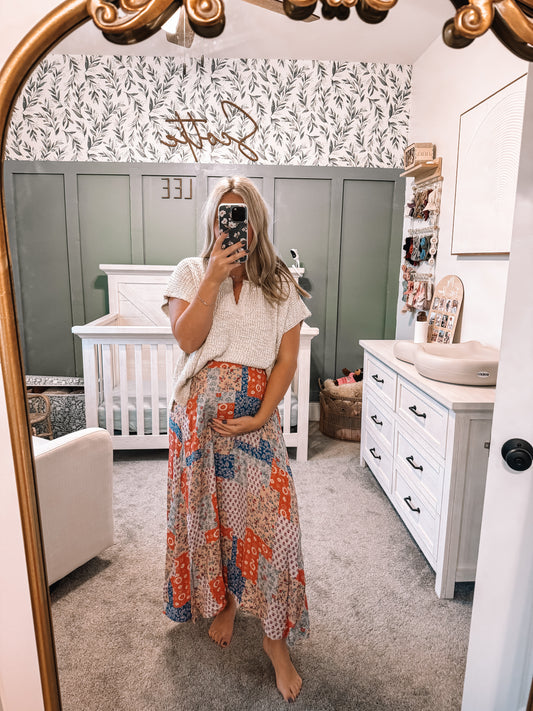 Patchwork Midi Skirt - Tan