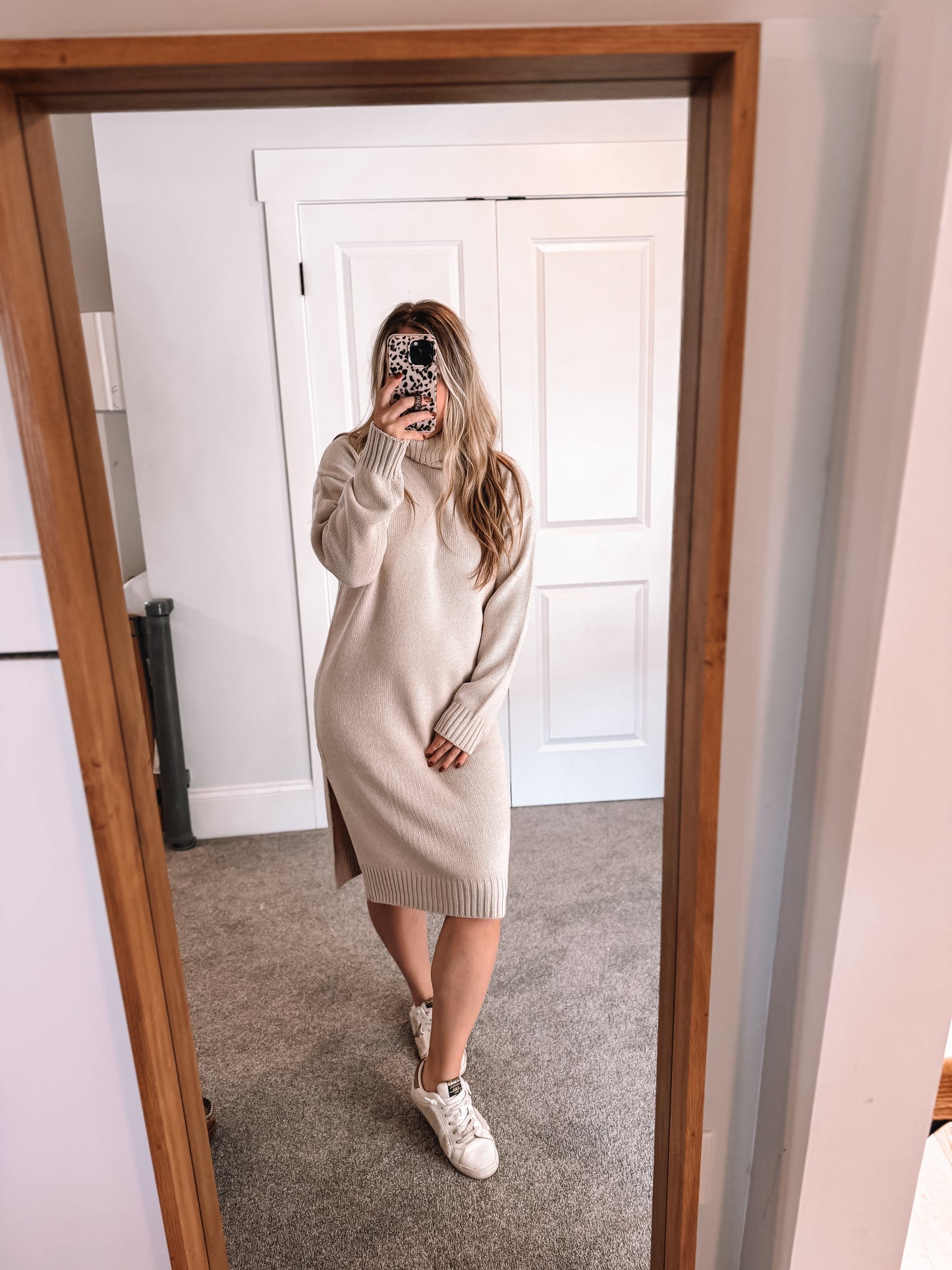 Turtleneck Sweater Dress - Beige