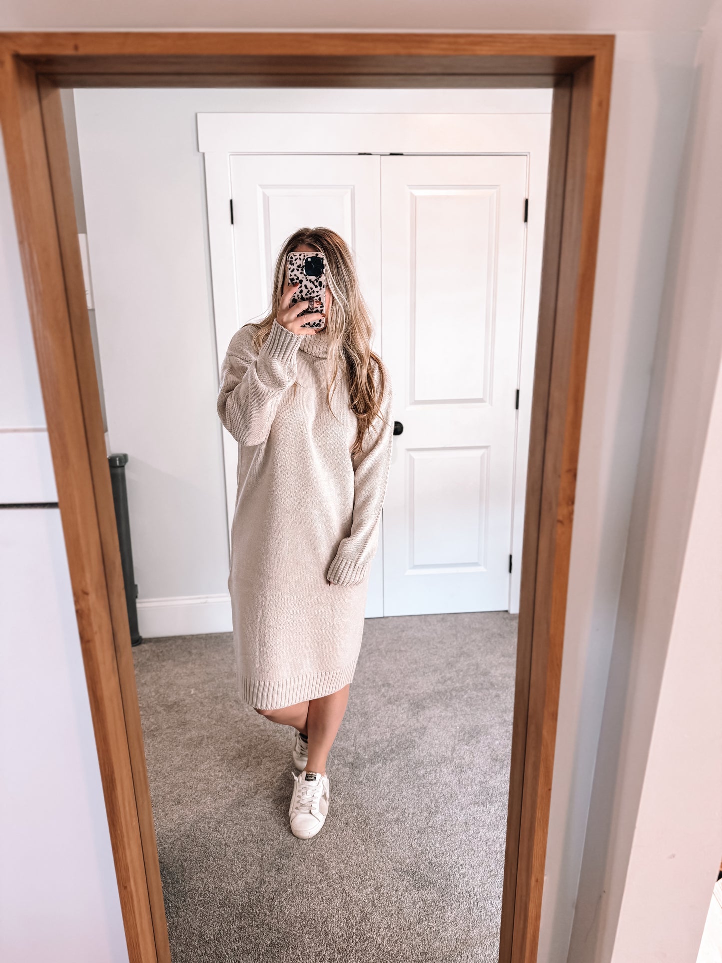 Turtleneck Sweater Dress - Beige