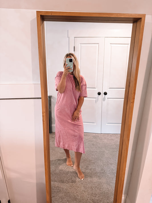 Tshirt Midi Dress- Pink