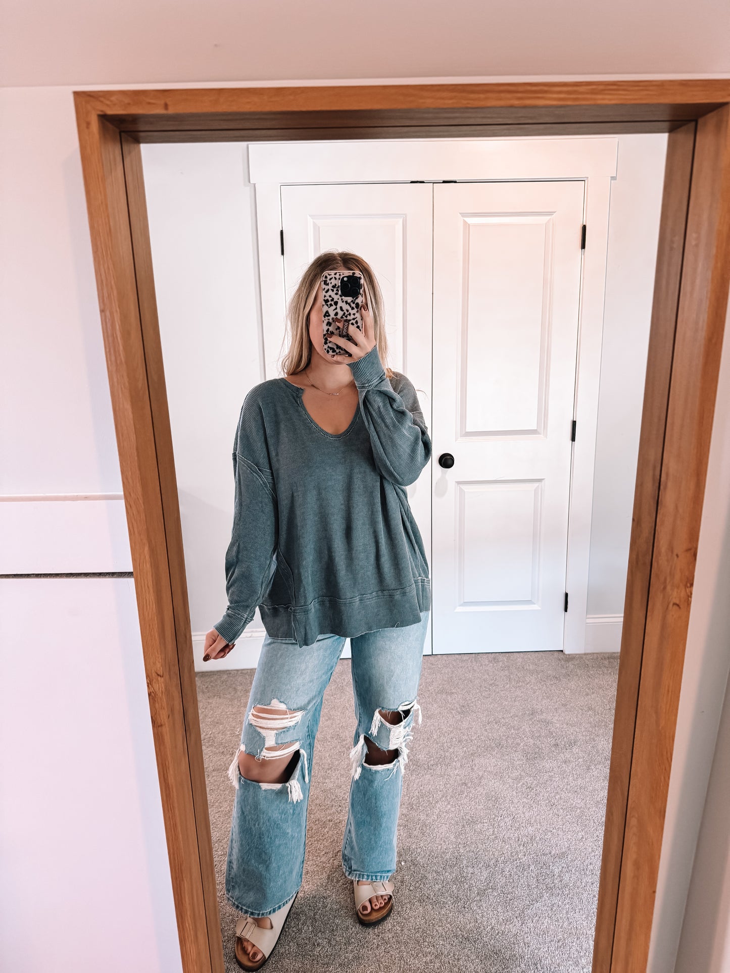 Willow Waffle Knit Top - Blue