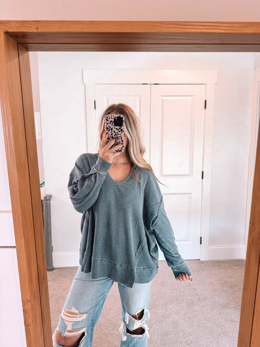 Willow Waffle Knit Top - Blue