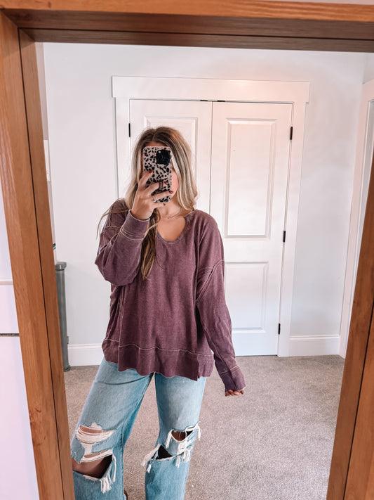 Willow Waffle Knit Top - Plum