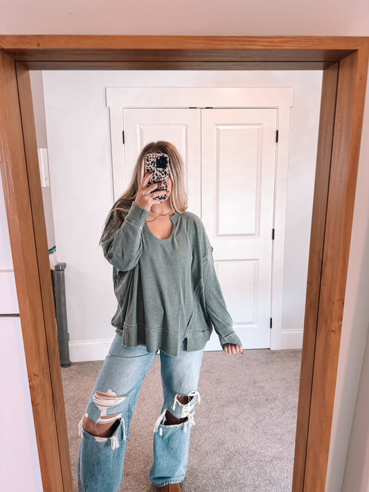 Willow Waffle Knit Top - Green