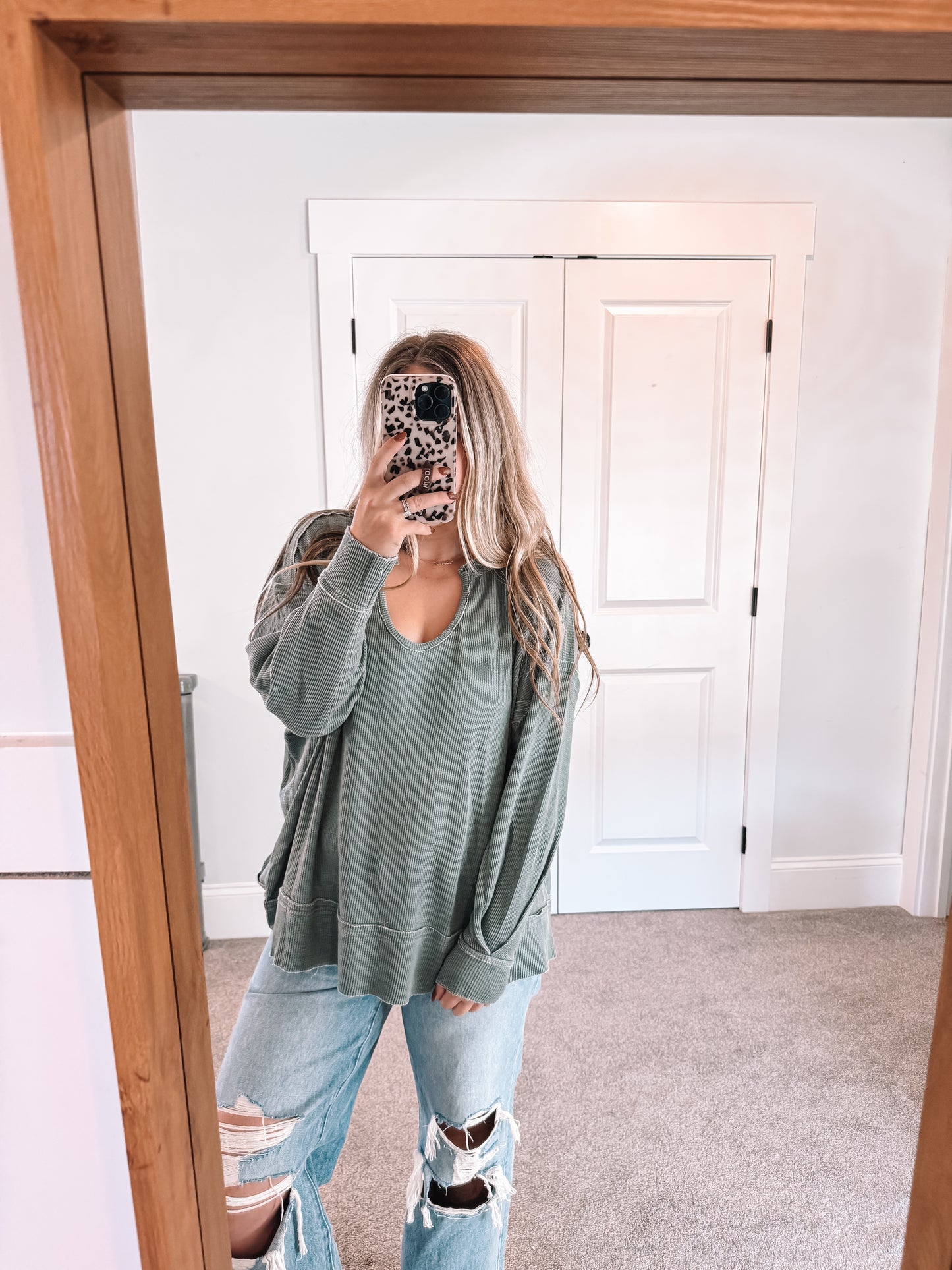 Willow Waffle Knit Top - Green