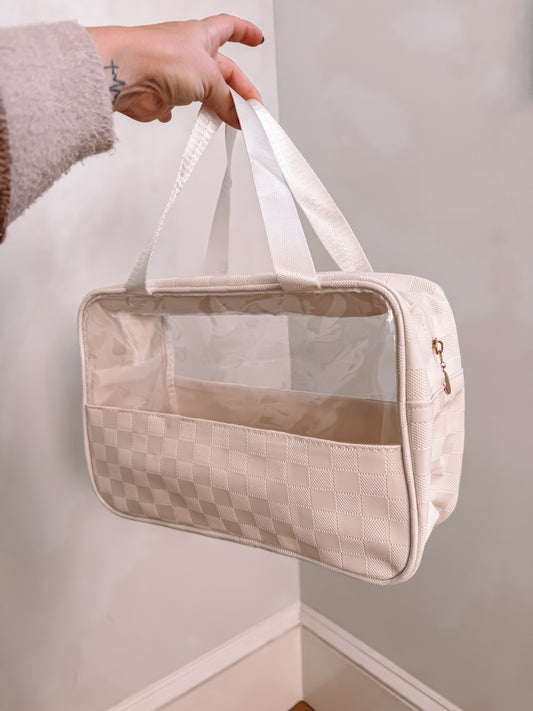 Checkered Travel Clear Bag - Ivory