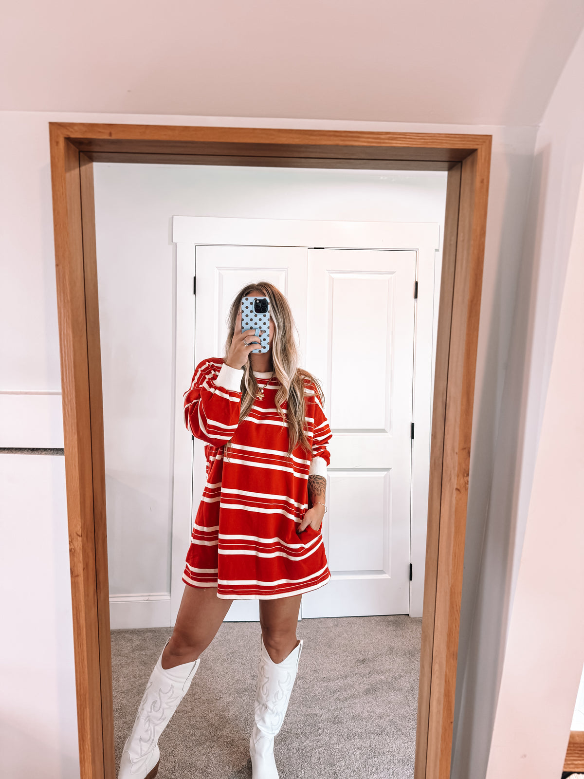 Coastal Sweatshirt Dress - Red