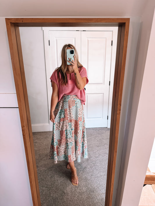 Patchwork Midi Skirt - Mint