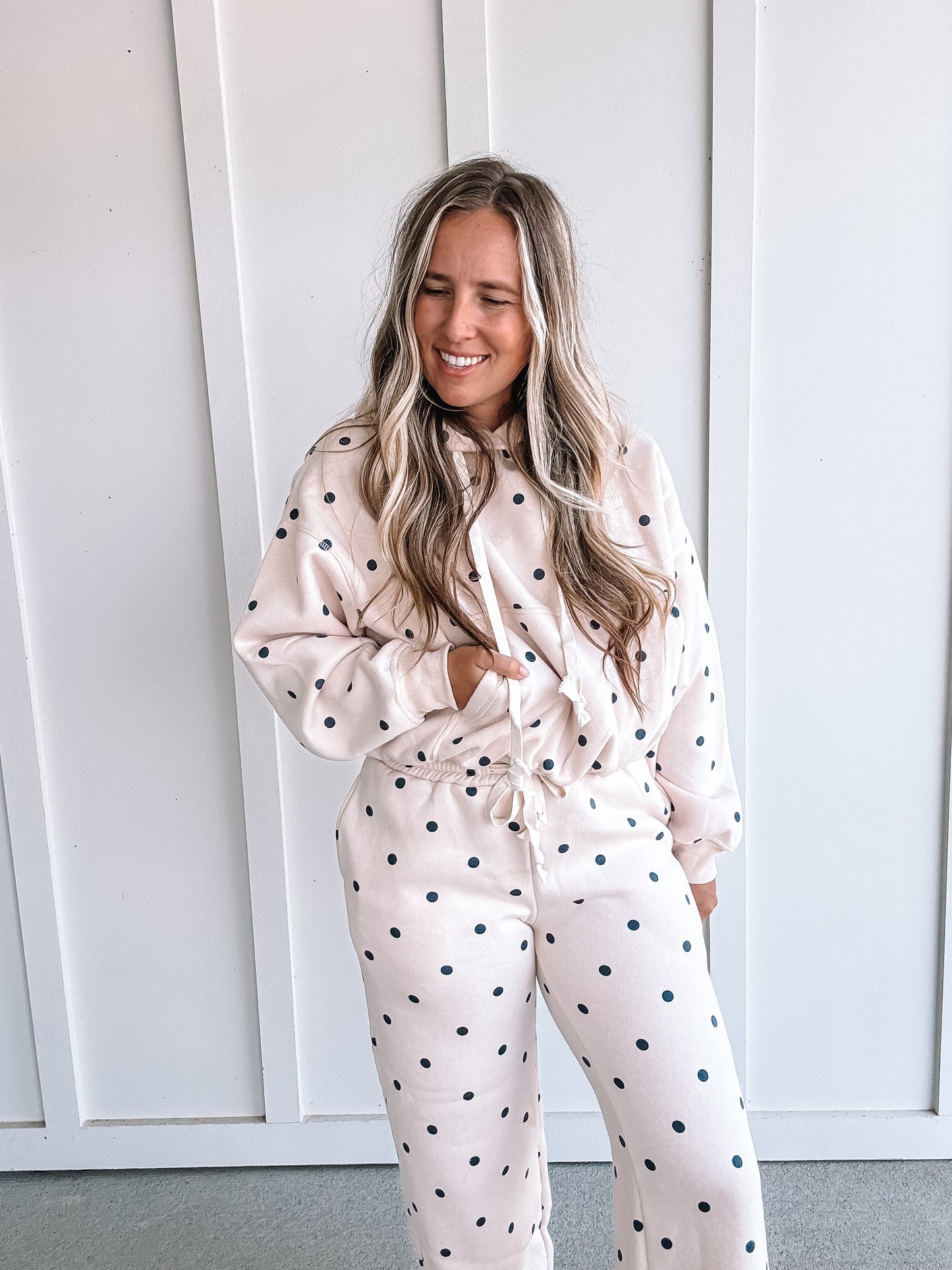Polka Dot Bubble Hem Hoodie