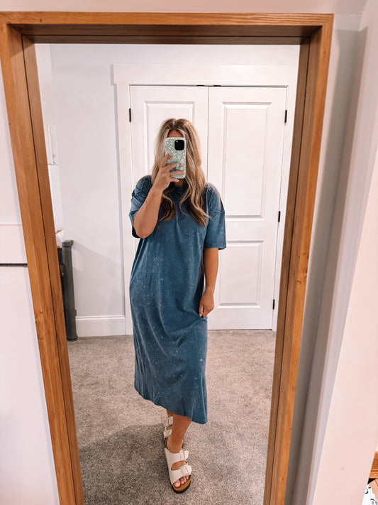 Tshirt Midi Dress - Denim Blue