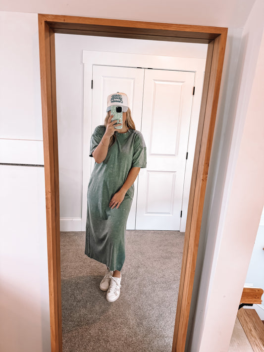 Tshirt Midi Dress- Green